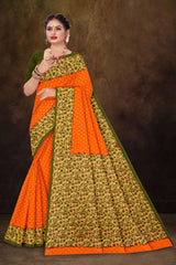 Vibrant orange body with a striking green border
