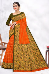 Vibrant orange body with a striking green border