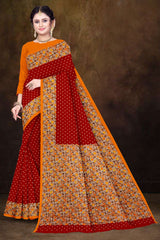 maroon pure cotton saree