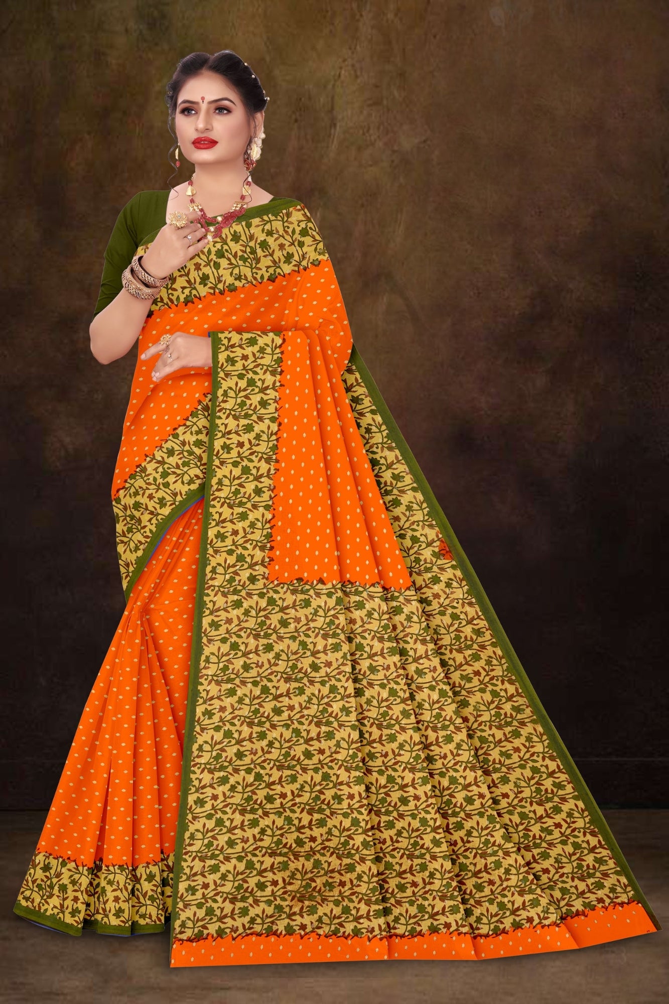 Vibrant orange body with a striking green border
