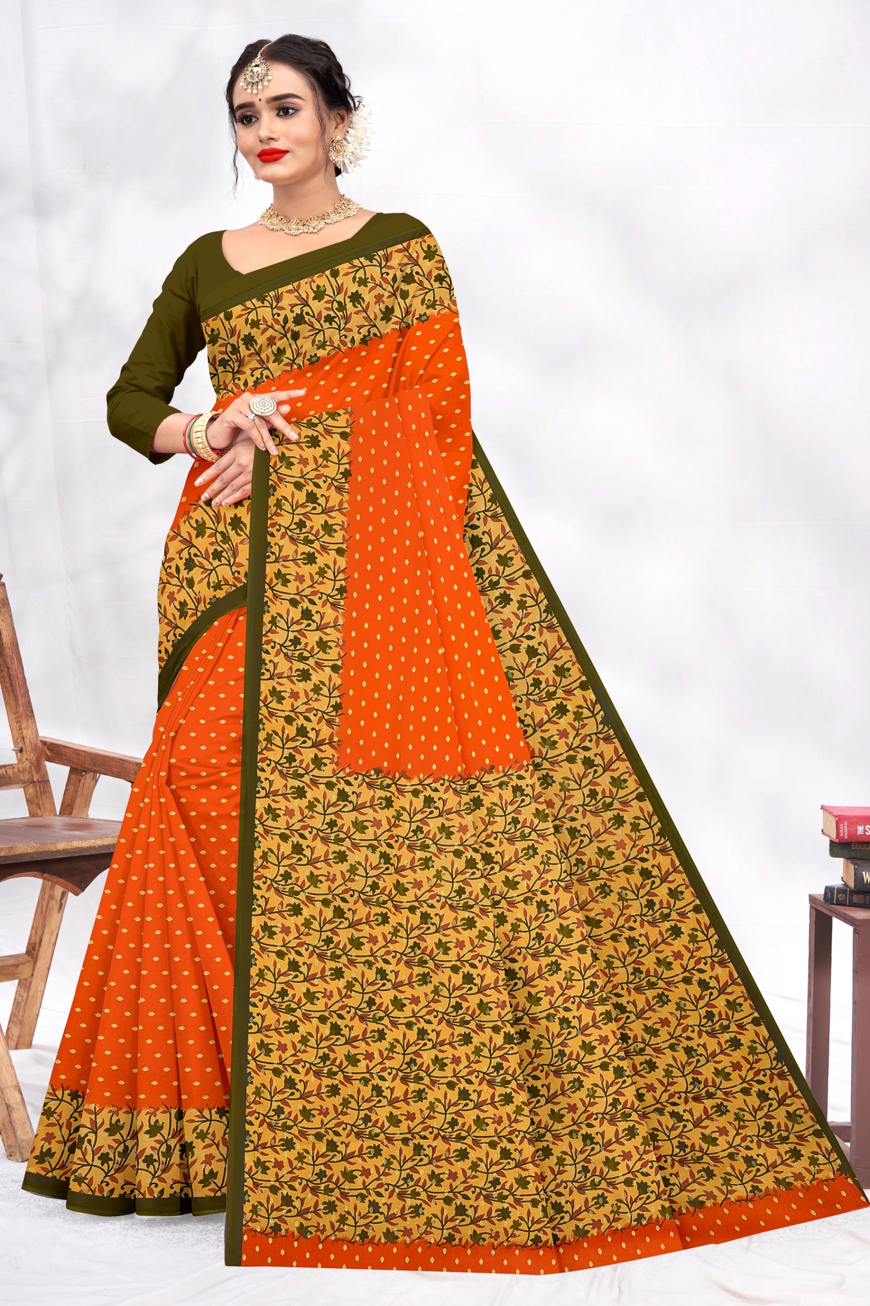 Vibrant orange body with a striking green border