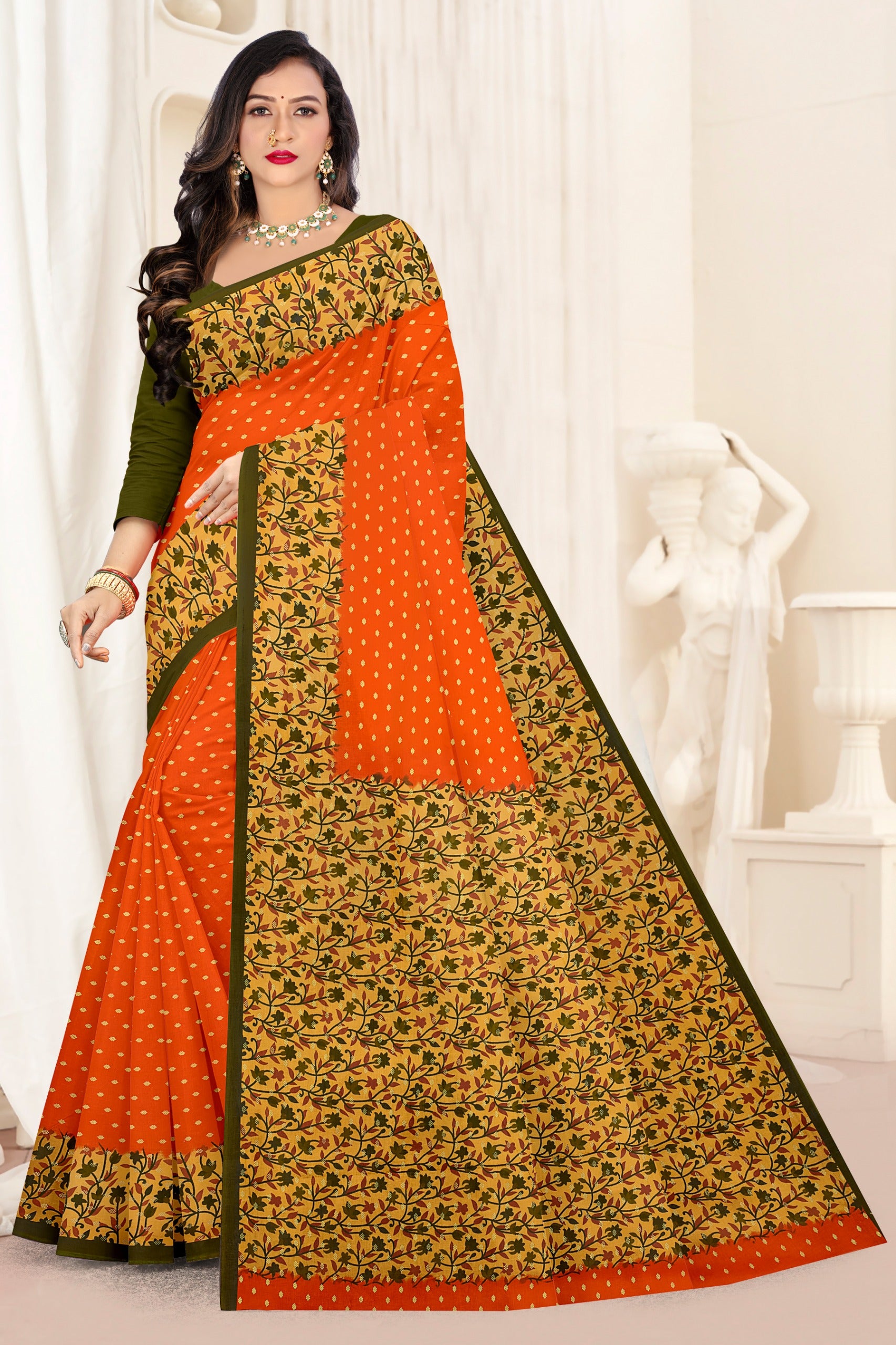 Vibrant orange body with a striking green border