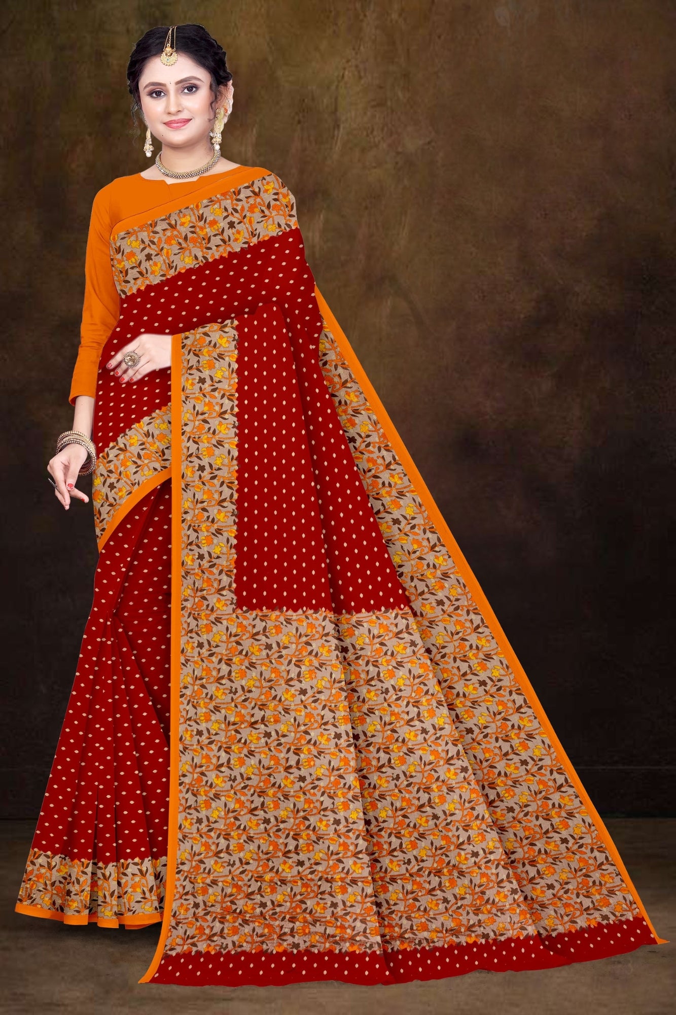 maroon pure cotton saree