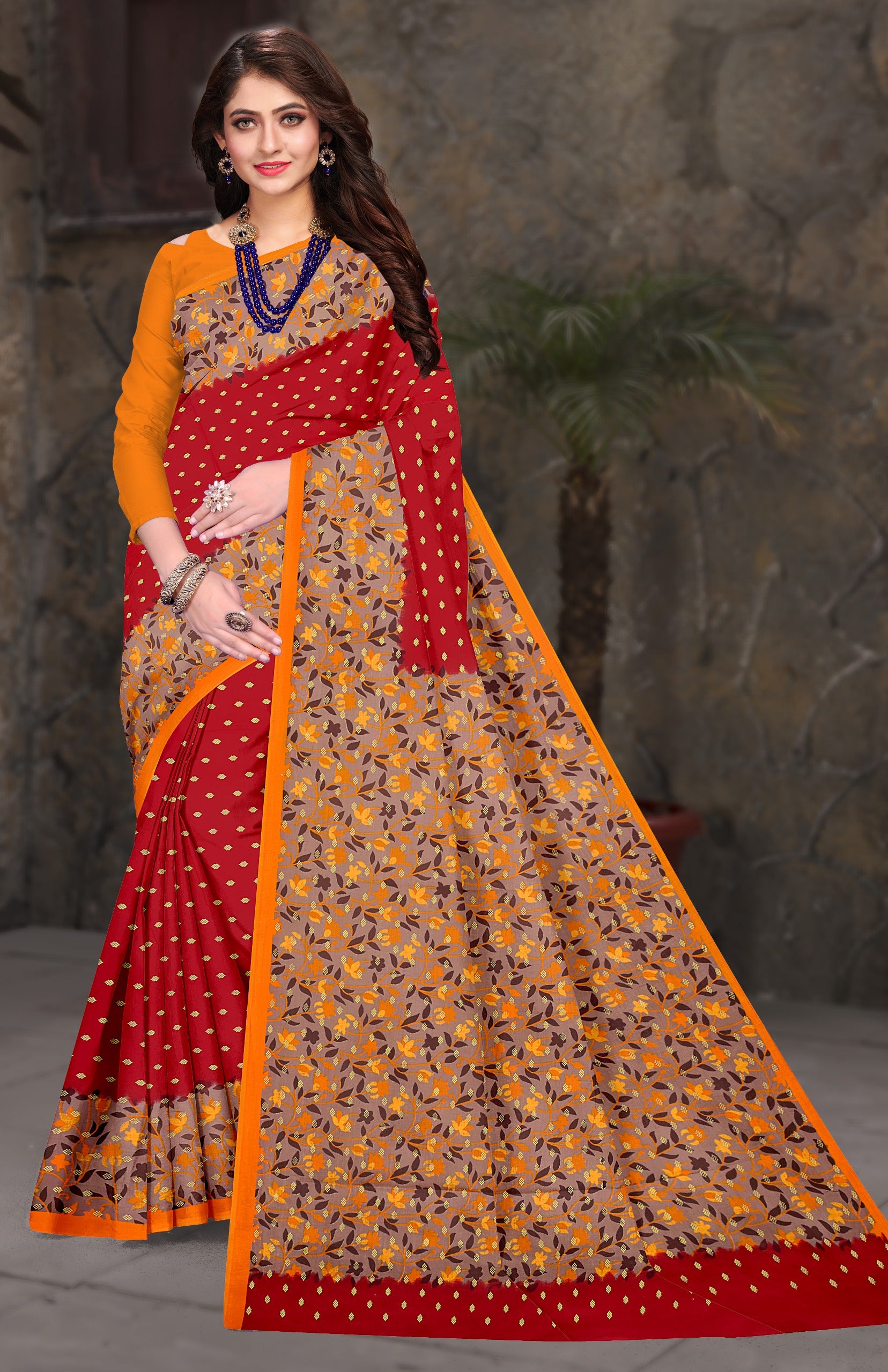 maroon pure cotton saree