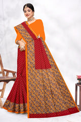 maroon pure cotton saree
