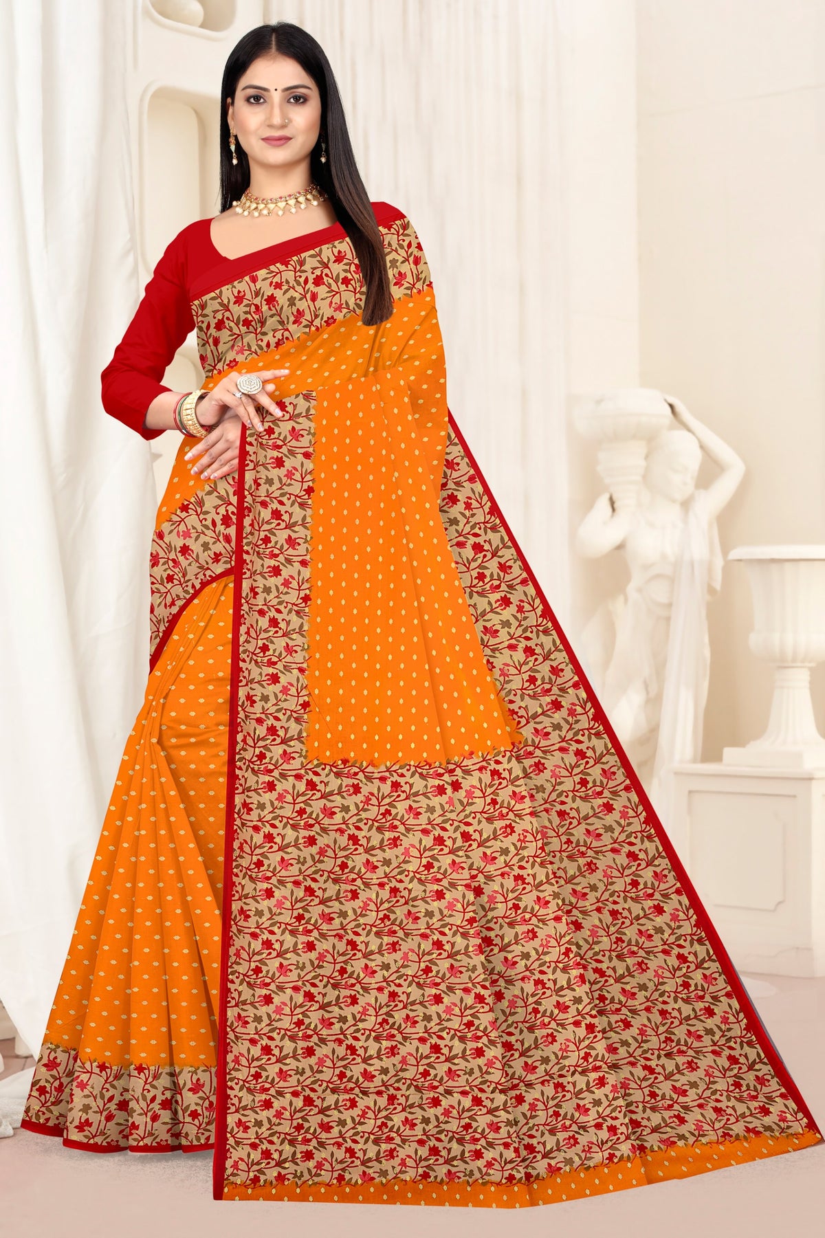 orange pure cotton saree