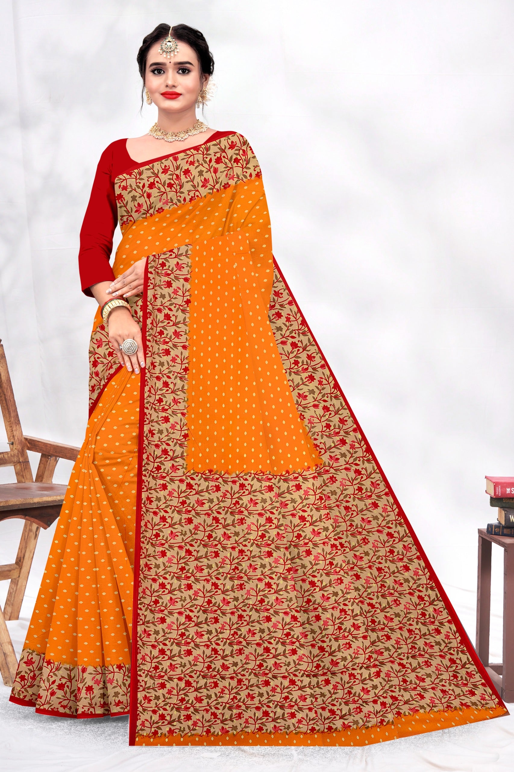 orange pure cotton saree