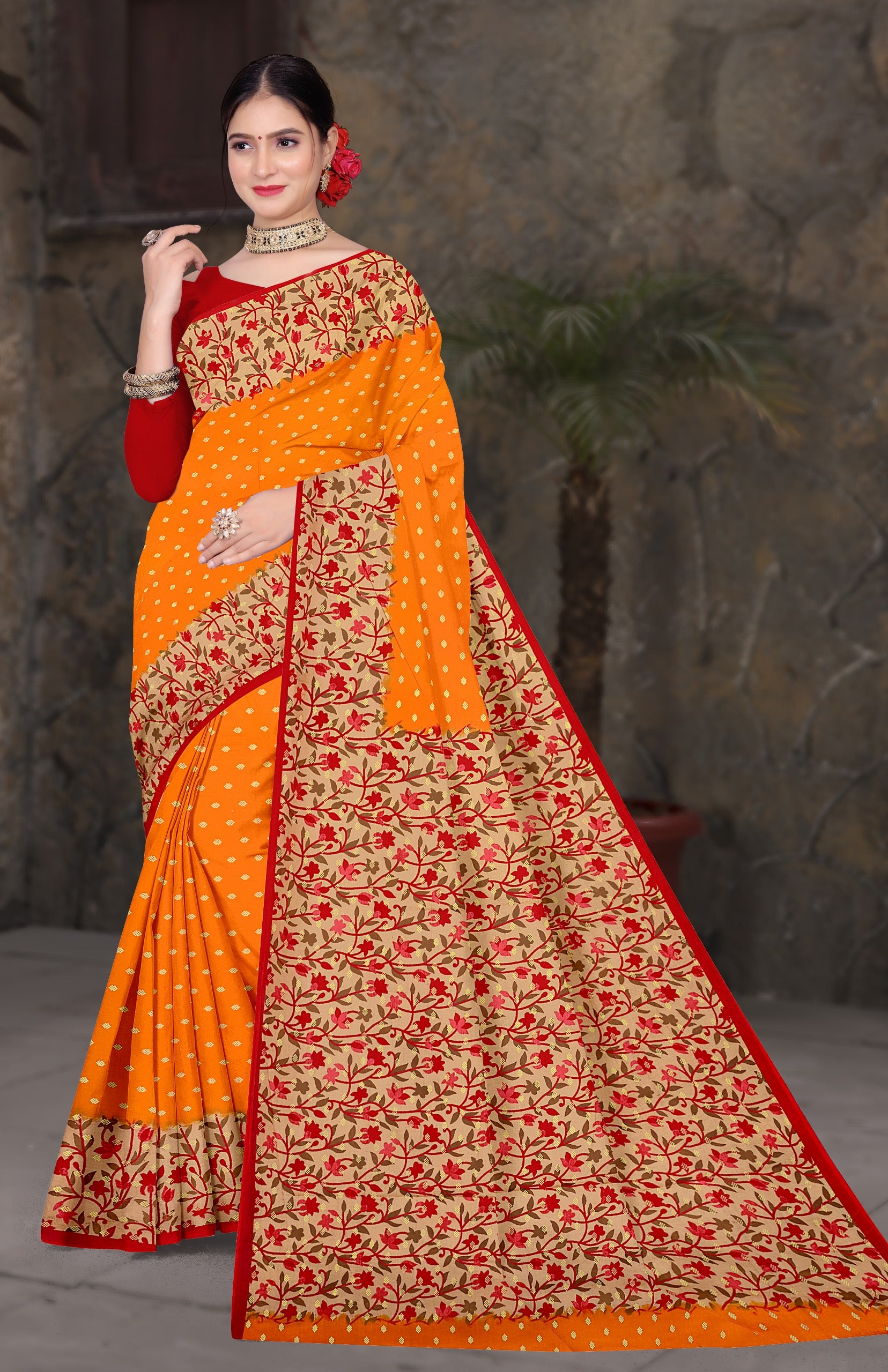 orange pure cotton saree