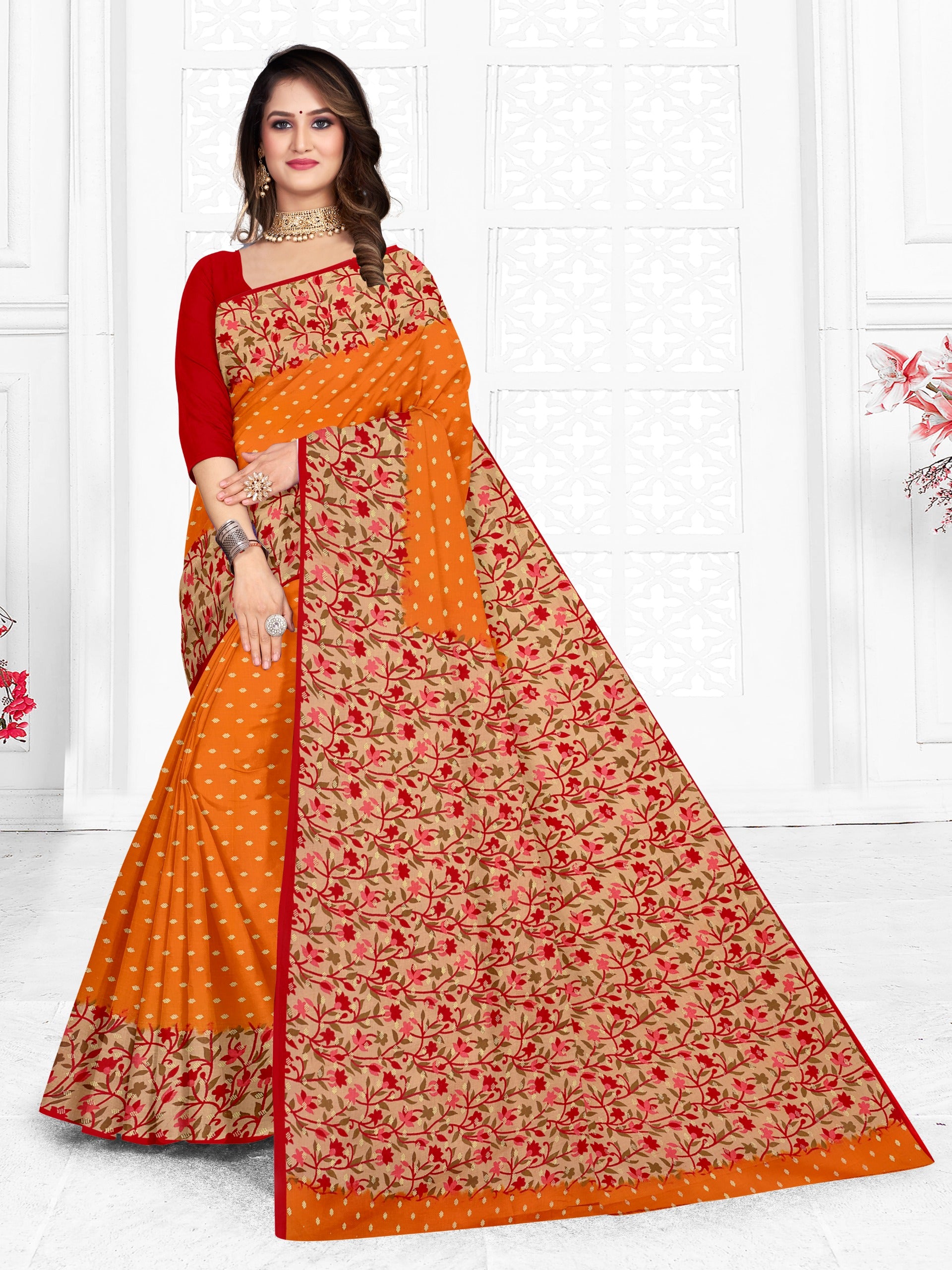 orange pure cotton saree