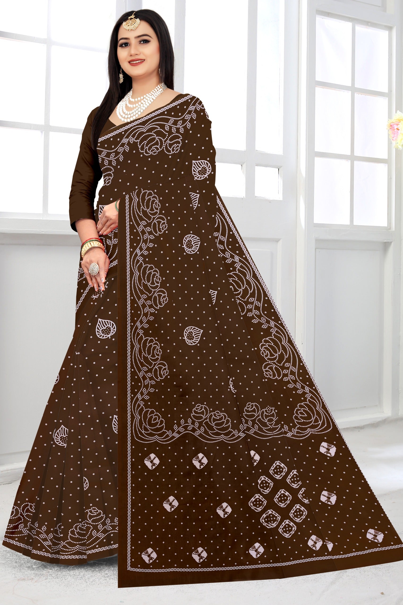 brown pure cotton saree