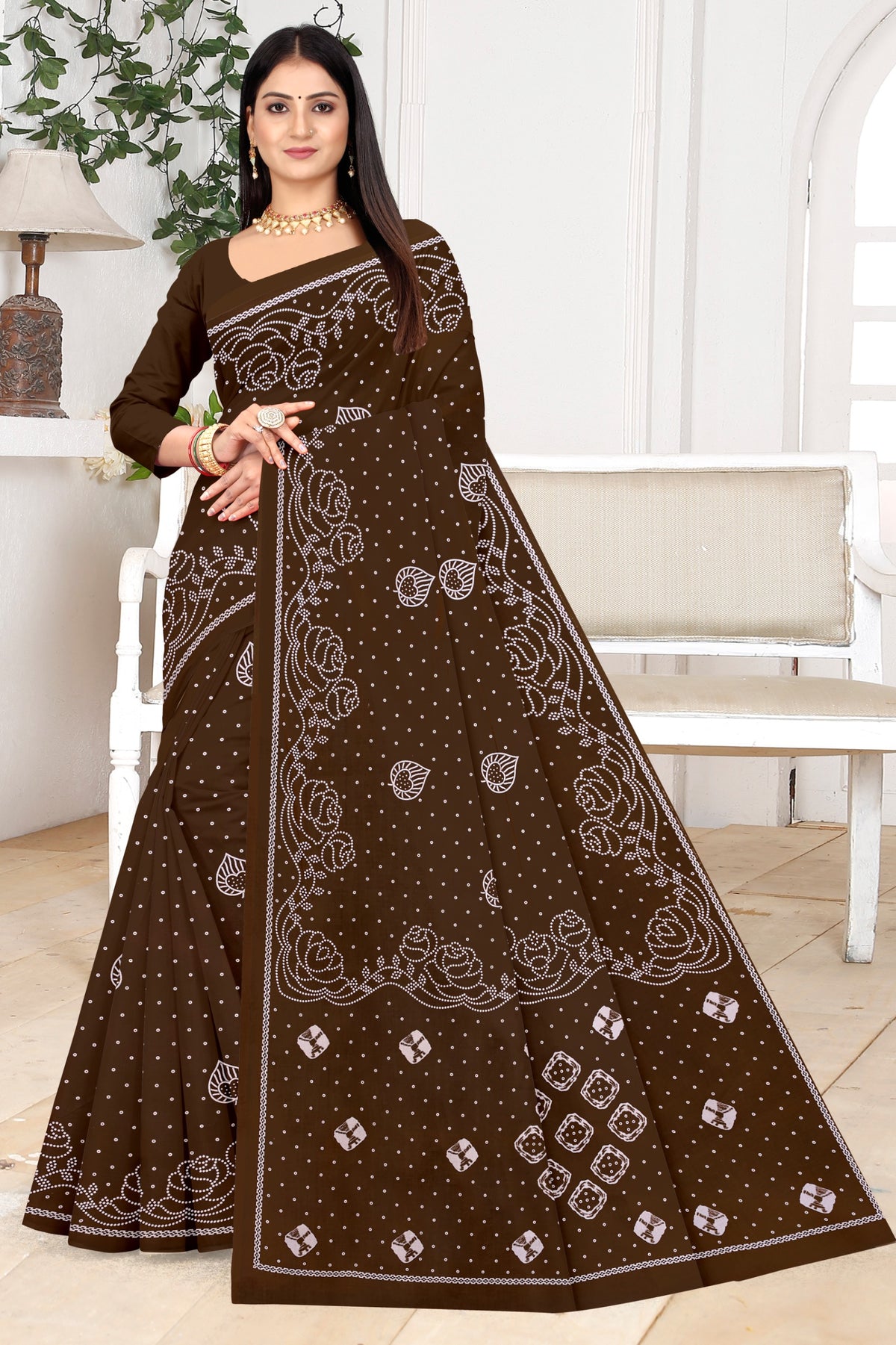 brown pure cotton saree